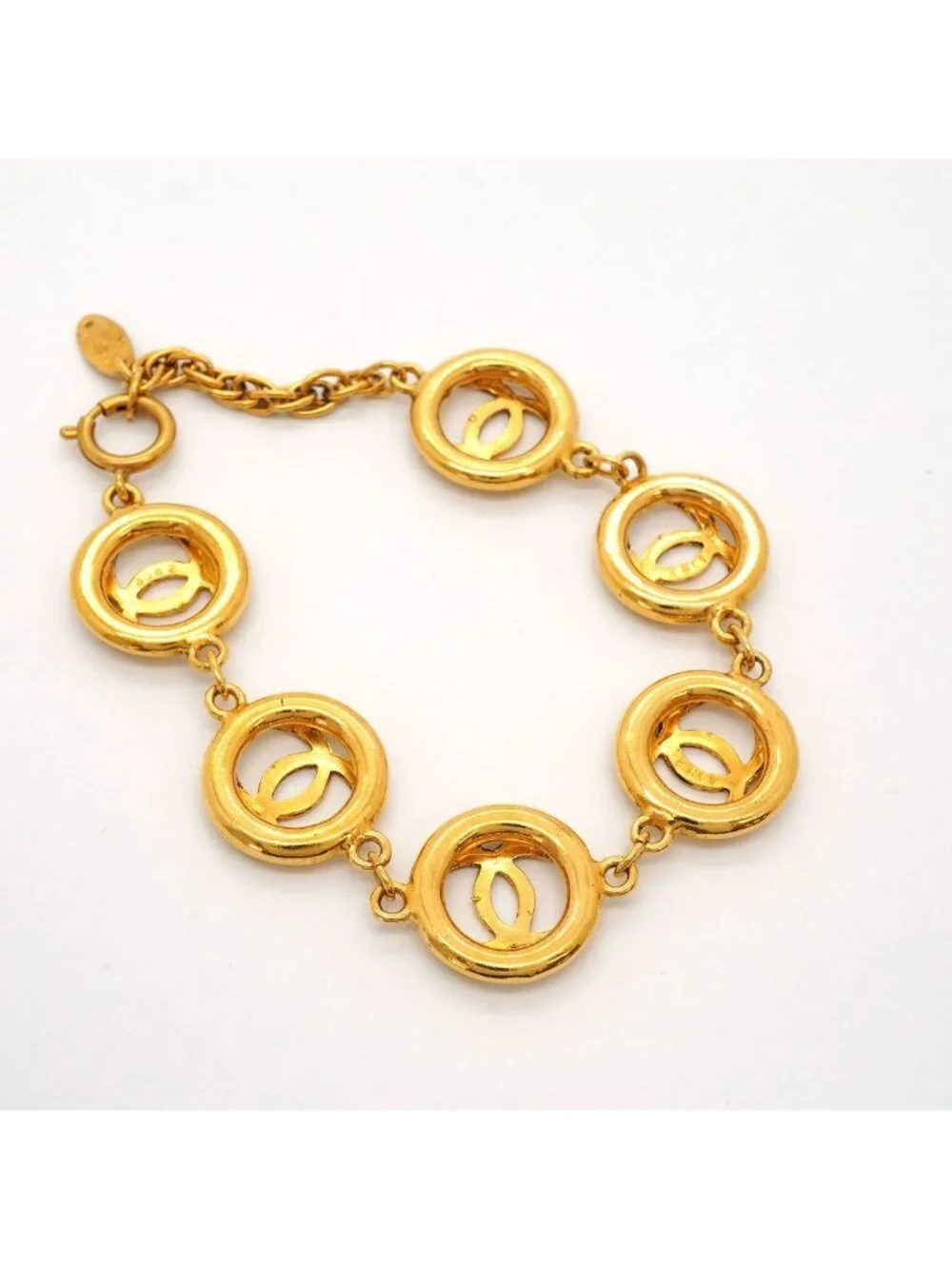 Chanel Bracelet Vintage CC Logo Round Circle Gold Plated